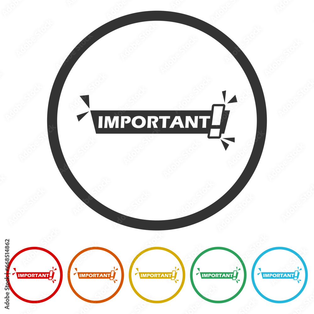 Poster important banner. set icons in color circle buttons