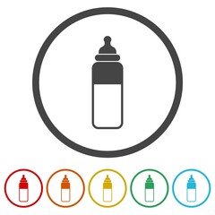 Baby milk bottle icon. Set icons in color circle buttons