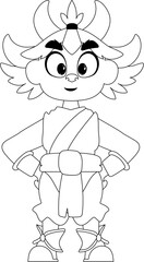 Cartoon funny and fabulous Viking or Chinese warrior girl. Coloring style