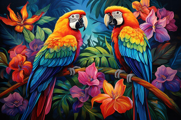two parrots on the tree
