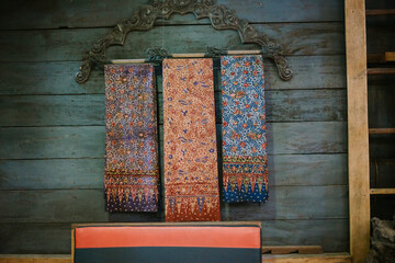 a display of woven fabric that is deliberately displayed in a modern classic restaurant