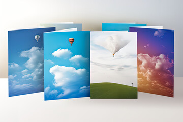 Greeting cards and mock ups, emotions on a visual journey of elevation towards the sky