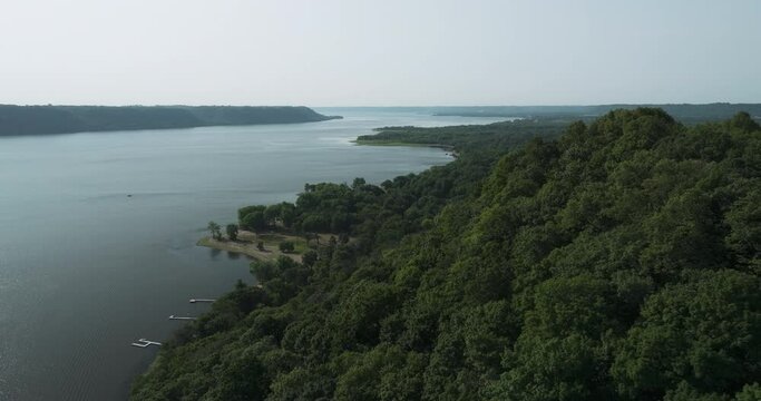 Wooded Mountains At The Seafront Of Frontenac State Park In Minnesota, United States. Aerial Shot