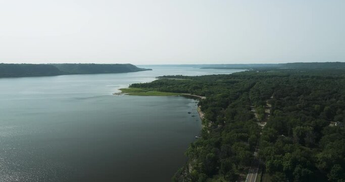 Dense Forest Of Frontenac State Park Near Mississippi River In Minnesota, United States. Aerial Shot