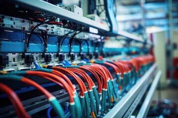 Fototapeta premium Electrical equipment of a modern plant. Power supply, communication and control system.