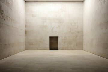 An abstract background image, surreal in nature, presents a cube-shaped room with stone-built walls, offering an imaginative backdrop for creative content. Photorealistic illustration