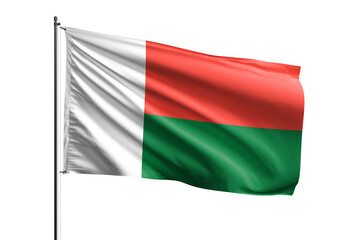 Obraz premium 3d illustration flag of Madagascar. Madagascar flag waving isolated on white background with clipping path. flag frame with empty space for your text.