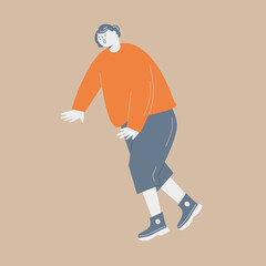 A scene in which a middle-aged woman trips and falls.