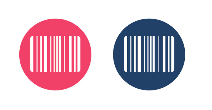 Barcode icon, bar code vector simple graphic pictogram image symbol clipart set red blue round circle