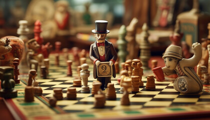 Strategy and competition on a chess board, a battle of intelligence generated by AI - obrazy, fototapety, plakaty