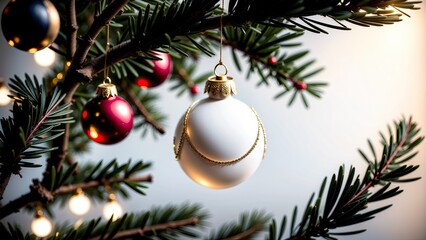 Obraz na płótnie Canvas Christmas tree with ornaments, close-up. Holidays concept. Merry Christmas