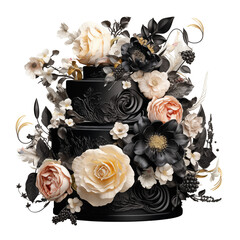 festliche opulente schwarze Torte mit vielen Blumen - obrazy, fototapety, plakaty