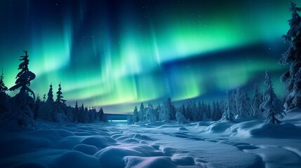 Aurora Borealis Dancing Over Frozen Arctic Landscape