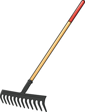 Vector of Rake tool for gardening, cleaning grass and farm equipment. Rake drawing illustration isolated on white background