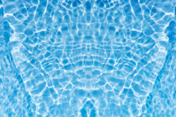 Defocus blurred transparent blue colored clear calm water surface texture with splashes reflection....
