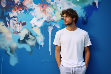 Model Showcasing a Stylish Plain White T-Shirt Mockup: Photoshoot, Customizable Apparel Presentation, and Brand Promotion in High-Resolution Photography