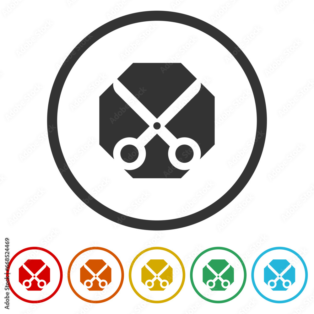 Poster scissors logo. set icons in color circle buttons
