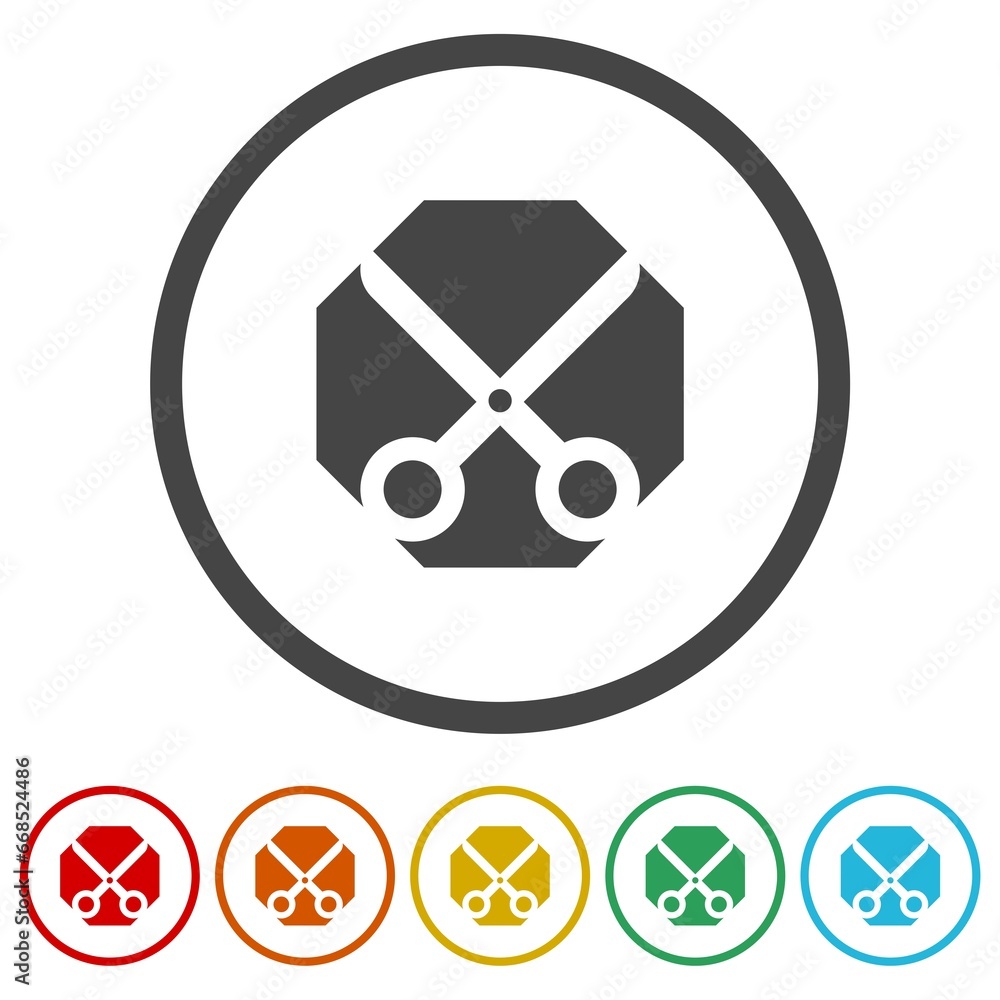 Poster scissors logo. set icons in color circle buttons