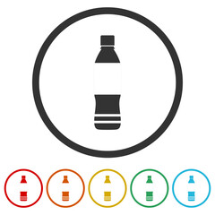 Water plastic bottle icon. Set icons in color circle buttons
