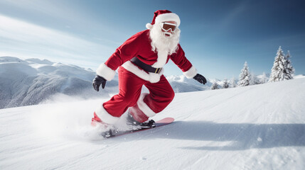 Snowboarding Santa Claus Spreads Christmas Cheer,generated by IA