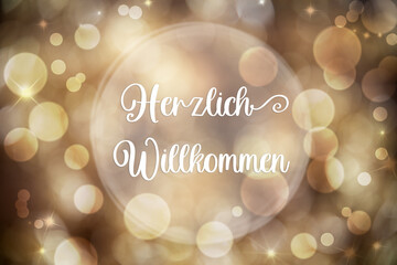 Text Herzlich Willkommen, Means Welcome, Golden Christmas Background