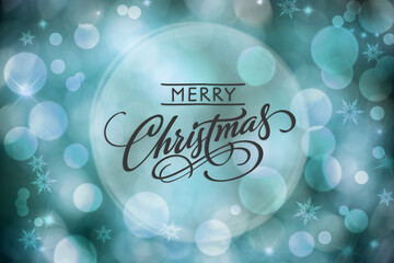 Blue and Blurry Christmas Background With Text Merry Christmas