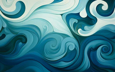Fotobehang Swirl of oceanic blues, this abstract design captures the fluidity and depth of the sea's waves and currents. Wide background 16:10 ratio © Jan