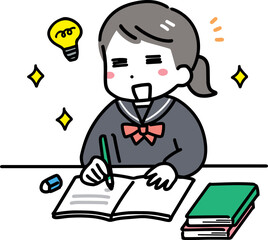 勉強がはかどっているセーラー服の女の子