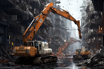 excavator at work in the city