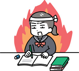 真剣に勉強している中学生の女の子(上半身)