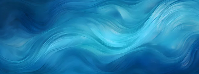 Gordijnen Ethereal blue abstract wallpaper background mimicking fluid waves and serene oceanic depths. 16:10 wide ratio © Jan