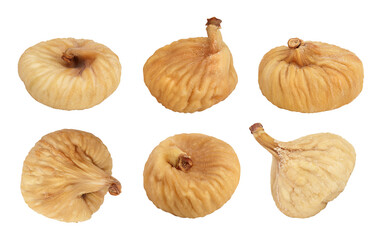 dried fig isolated on white background with full depth of field. Top view. Flat lay. Set or collection