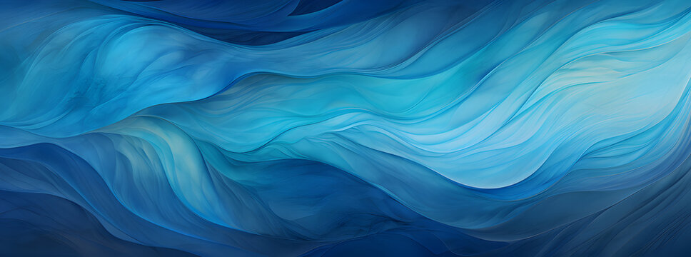 Ethereal blue abstract wallpaper background mimicking fluid waves and serene oceanic depths. 16:10 wide ratio