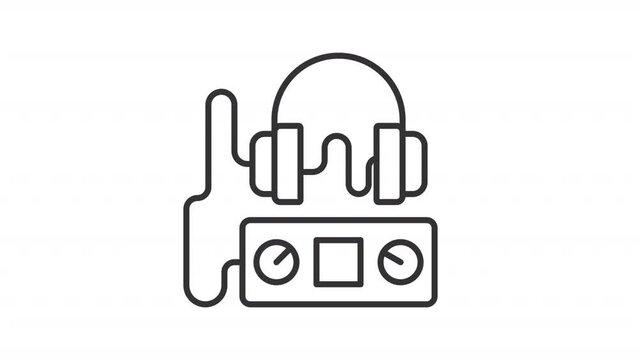 2D black creative thin line animation of audiometer, HD video with transparent background, seamless loop 4K video representing medical diagnostic equipment.