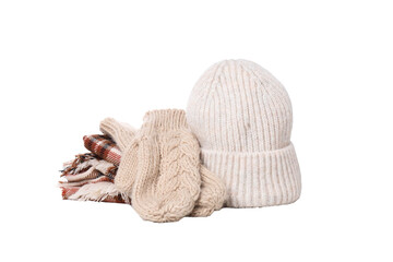 PNG,knitted hat with gloves, isolated on white background