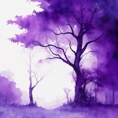 Dreams of Falling Trees: Watercolor Style on a Purple Spiritual Background