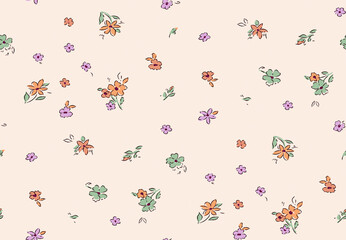 Seamless pattern with spring flowers and leaves. modern pastel summer, winter rose background. floral pattern for wallpaper or fabric. autumn Flower rose. Botanic Tile.

