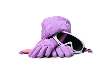 PNG,warm, winter gloves with ski goggles, isolated on white background