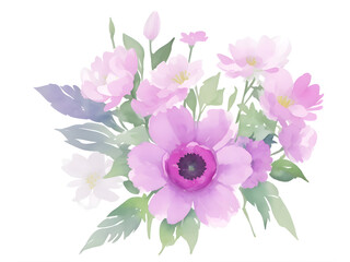 bouquet of purple flowers with green leaves, ai generative