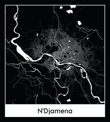 Minimal city map of N’Djamena (Chad Africa)