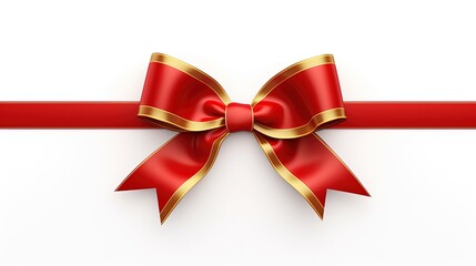 Red Ribbon and Bow with Gold Isolated on the White Background
