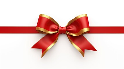 Red Ribbon and Bow with Gold Isolated on the White Background
