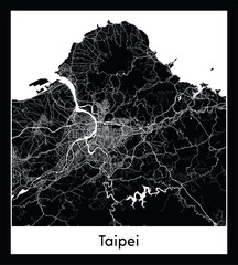 Fototapeta premium Minimal city map of Taipei (China Asia)