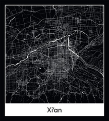 Minimal city map of Xi’an (China Asia)