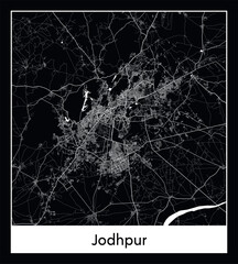 Minimal city map of Jodhpur (India Asia)
