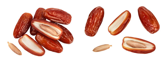 Dates isolated on white background . Top view. Flat lay