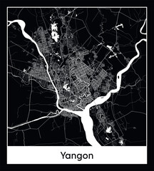 Minimal city map of Yangon (Myanmar Asia)