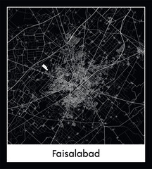 Minimal city map of Faisalabad (Pakistan Asia)