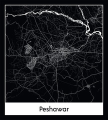 Minimal city map of Peshawar (Pakistan Asia)