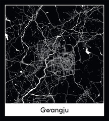 Minimal city map of Gwangju (South Korea Asia)